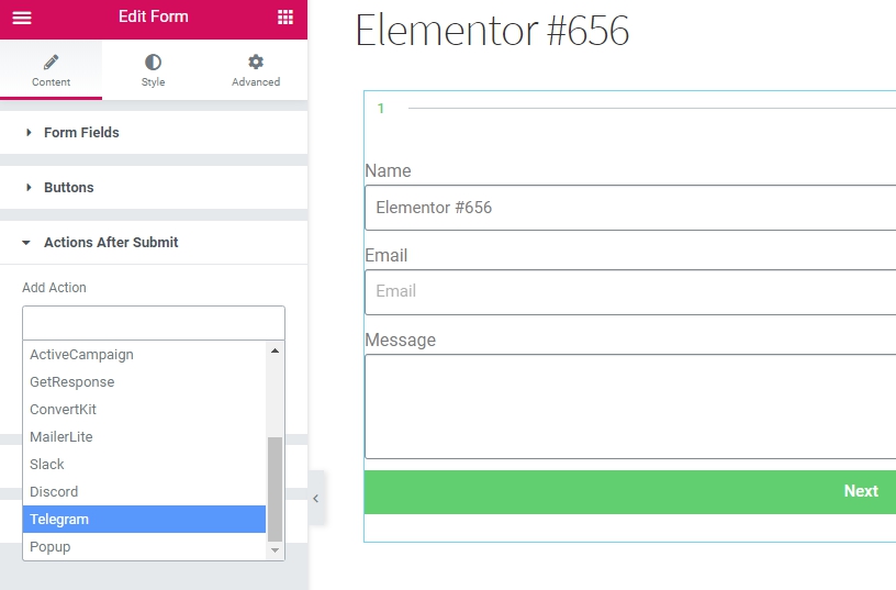 Elementor Pro Form Widget — Telegram — Sender - Плагины для WordPress